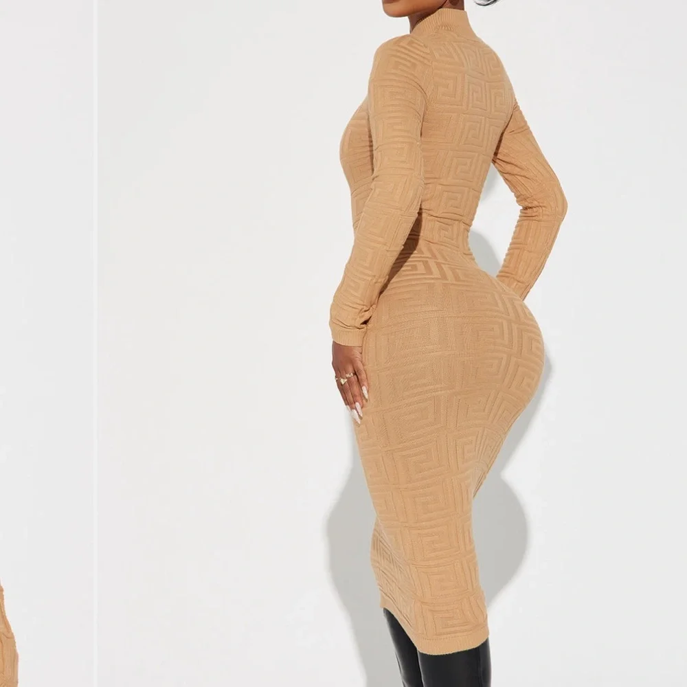 Tan Textured Sweater Midi Dress - Picture 5 of 6